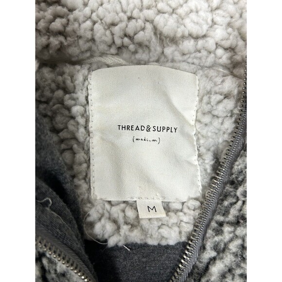 Thread & Supply 1/4 Zip Pullover Women's Med Charcoal Teddy Sherpa Pullover Top - Picture 5 of 7
